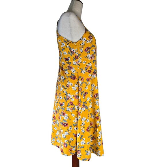 Floral Sundress Size Medium Yellow Flower Print Dress Summer Boho Beach Resort - Picture 3 of 15